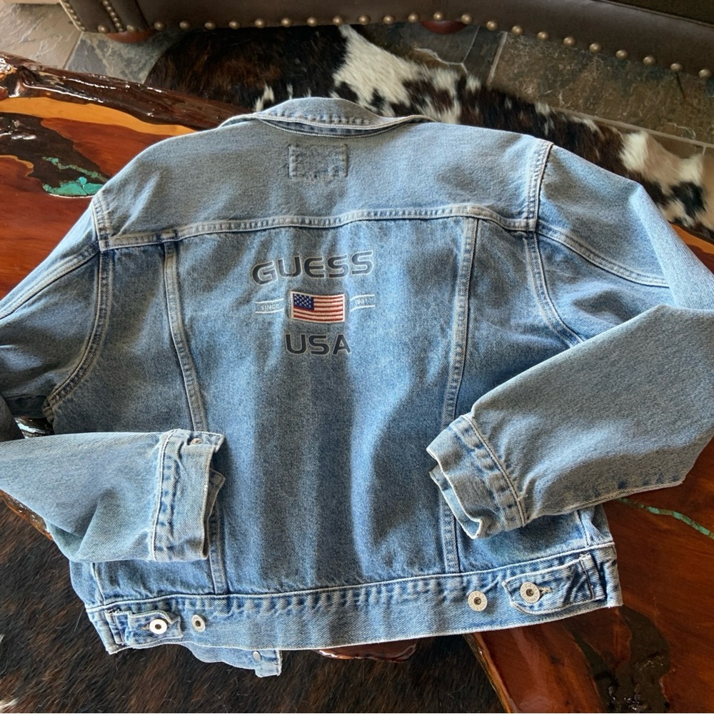 Vintage Guess? Jeans USA Flag Blue Denim Jacket